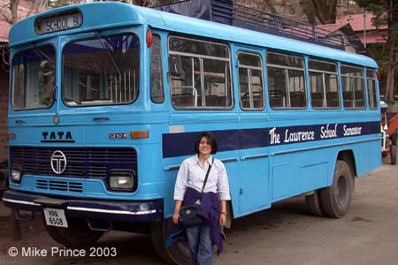 Nisha and school bus, Lawrence School, Sanawar
